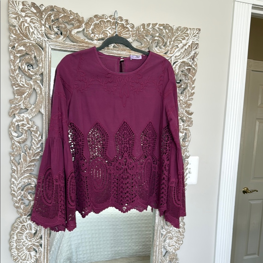 Elegant Plum Lace Women's Top from Anthropologie